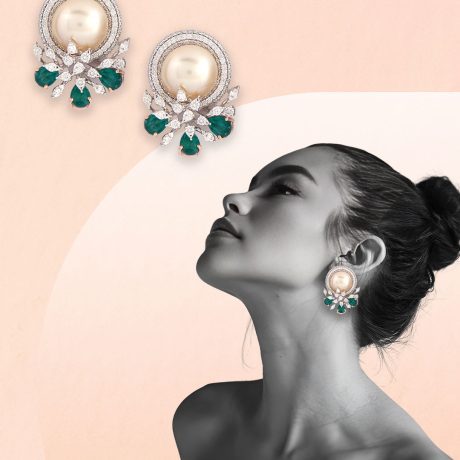 Emerald Bloom Diamond Stud Earrings for Women in Surat