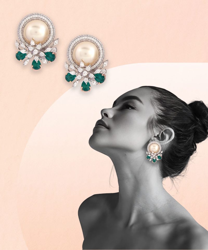 Emerald Bloom Diamond Stud Earrings for Women in Surat