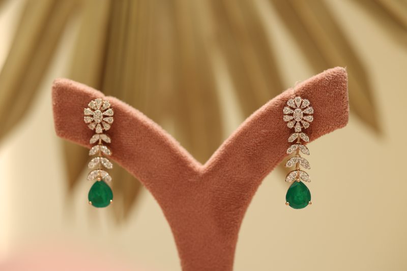 Emerald Blossom Drop Diamond Earrings